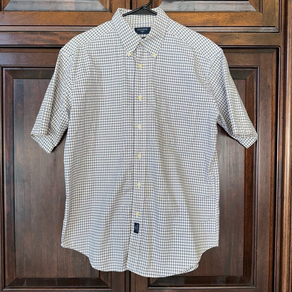 Dockers Other - Dockers Men's Navy Cream Plaid SS Shirt Size M Seersucker Cotton Blend Button